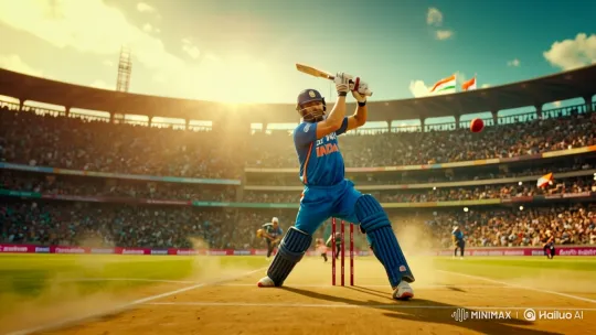 Cricket Batsman's Powerful Swing and the Flight of the Ball – AI Generated Video | Hailuo AI