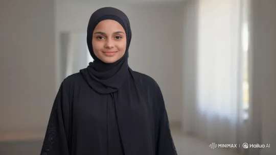 Saudi Arabian Girl in Elegant Abaya, Minimalist Setting – AI Generated Video | Hailuo AI