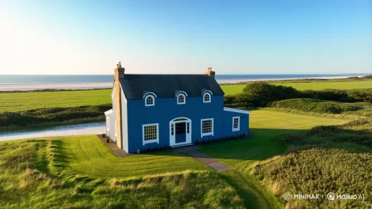 Coastal Serenity: Lush Meadow, Beach, and Blue House – AI Generated Video | Hailuo AI