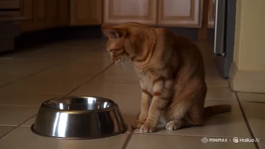 Hungry Cat Pleading for Food in Kitchen – AI Generated Video | Hailuo AI