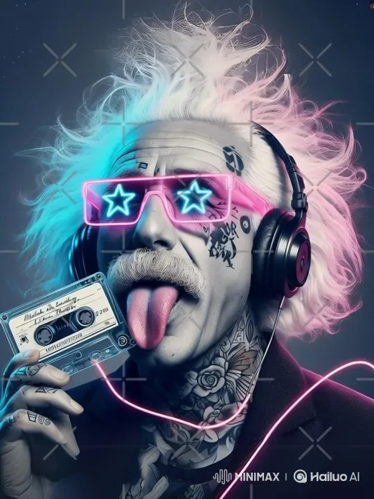 Rebellious Einstein Enjoys Music with Neon Vibes – AI Generated Video | Hailuo AI