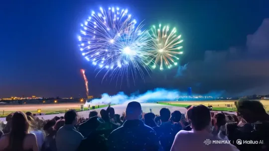 Nighttime Fireworks Spectacle Captivates Crowd – AI Generated Video | Hailuo AI
