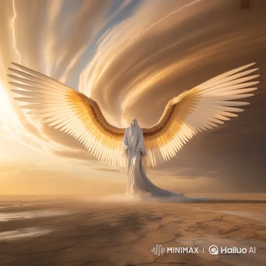 Majestic Winged Figure Ascends in Stormy Desert Sky – AI Generated Video | Hailuo AI
