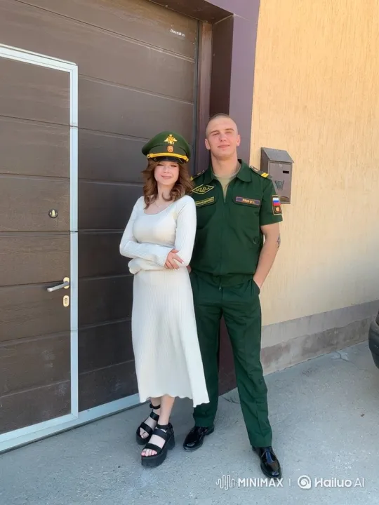 Young Couple in Military Attire Sharing a Moment – AI Generated Video | Hailuo AI