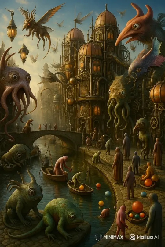 Surreal Alien Canal City Dusk Panorama – AI Generated Video | Hailuo AI