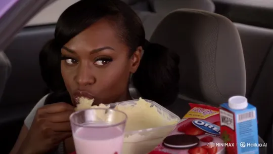 Woman Enjoying Snacks in Car with Pony Puffs – AI Generated Video | Hailuo AI