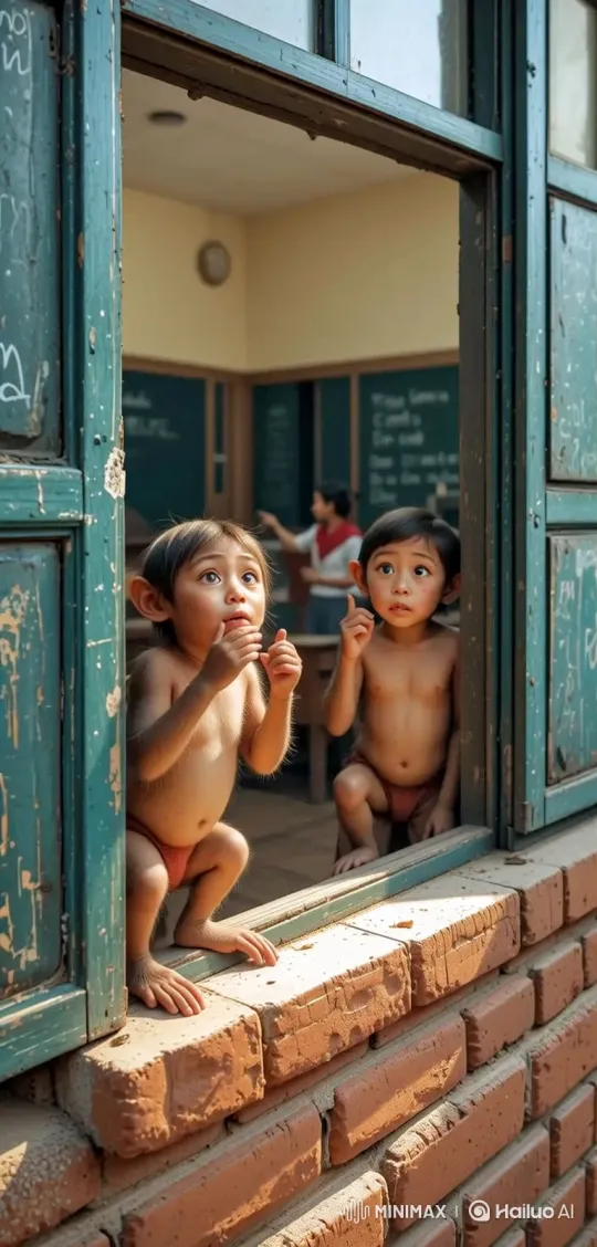 Curious Children Peer into Classroom Window – AI Generated Video | Hailuo AI