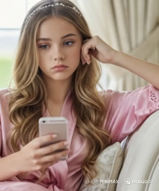 Young Woman Reflects on Smartphone in Sad Contemplation – AI Generated Video | Hailuo AI