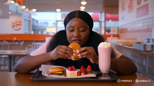 Black Woman Enjoying Burger King Meal – AI Generated Video | Hailuo AI