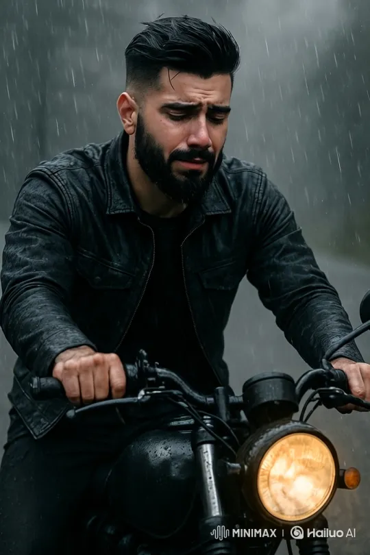 Young Man's Heartfelt Journey on Motorcycle in the Rain – AI Generated Video | Hailuo AI