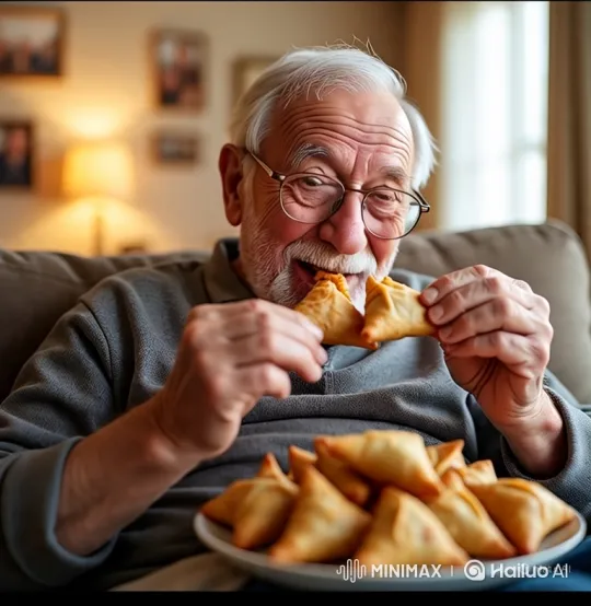 Elderly Man Enjoying Pastry with Joyful Satisfaction – AI Generated Video | Hailuo AI