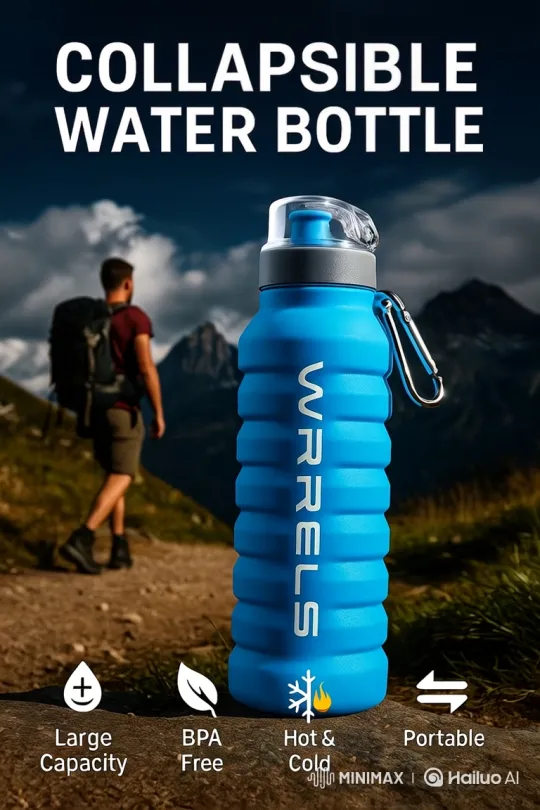 WRRELS Collapsible Water Bottle: Adventure-Ready Design – AI Generated Video | Hailuo AI