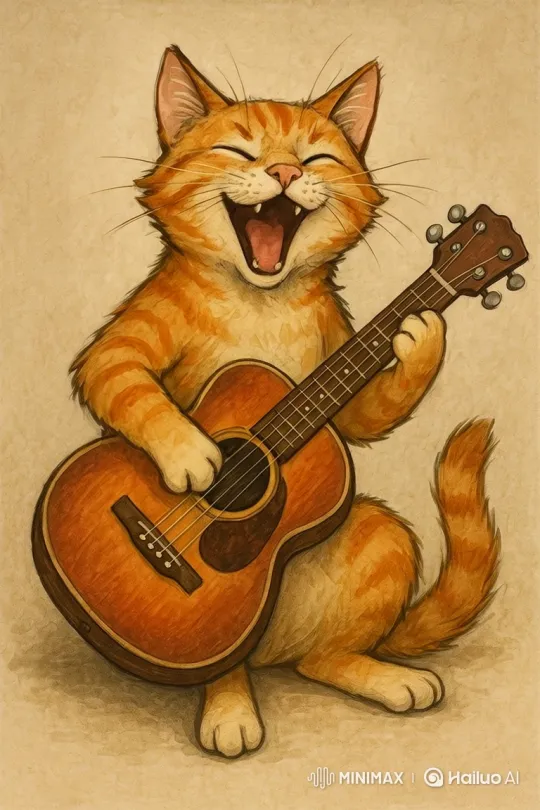 Animated Video Concept: Singing Cat Plays Guitar – AI Generated Video | Hailuo AI