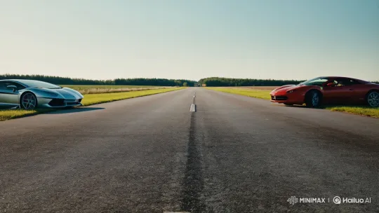 High-Speed Crash: Lamborghini vs Ferrari on Empty Road – AI Generated Video | Hailuo AI