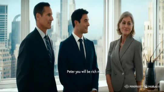 Modern Office: Peter Promises Wealth with Timmyskill – AI Generated Video | Hailuo AI