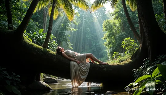 Woman in Rainforest: Capturing Tranquility with Nature's Light – AI Generated Video | Hailuo AI