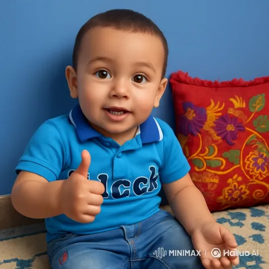Toddler's Joyful Pose on Patterned Rug – AI Generated Video | Hailuo AI