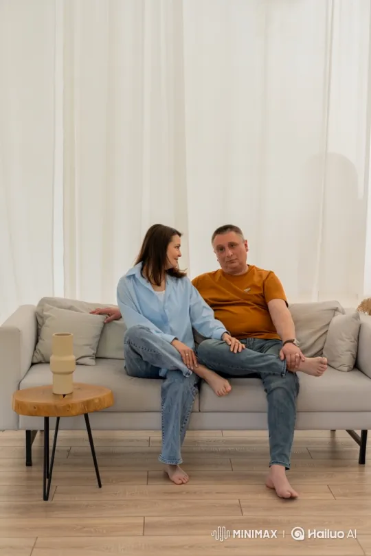 Couple Shares Intimate Moment on Sofa – AI Generated Video | Hailuo AI