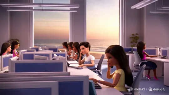 Barbie and Ken Dolls Work in a Serene Office – AI Generated Video | Hailuo AI