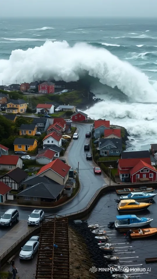 Destruction of Coastal Village by Massive Tsunami Wave – AI Generated Video | Hailuo AI