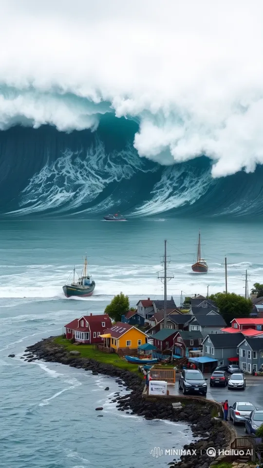 Tsunami Devastates Coastal Fishing Village – AI Generated Video | Hailuo AI