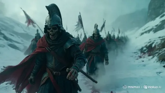 Undead Warriors Advance Through Snowy Mountains – AI Generated Video | Hailuo AI