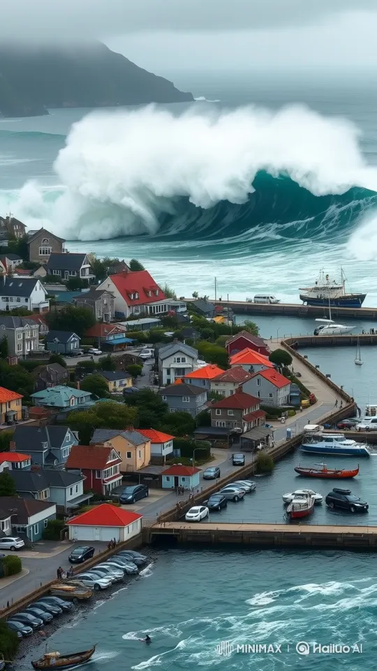 Tsunami Devastates Peaceful Fishing Town – AI Generated Video | Hailuo AI