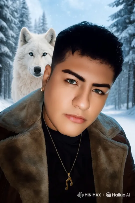Young Man Connects with White Wolf in Snowy Forest – AI Generated Video | Hailuo AI