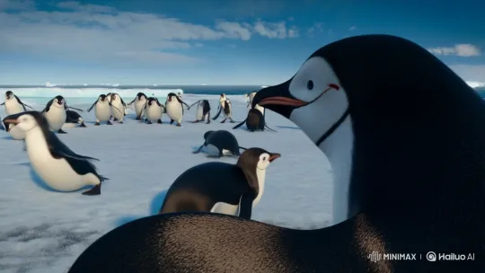 Penguin Vlog: Playful Day Turned Chaotic by Sea Lion Attack – AI Generated Video | Hailuo AI