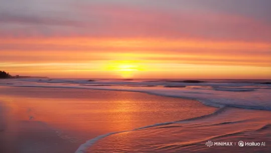 Sunset Panorama on a Tranquil Beach – AI Generated Video | Hailuo AI