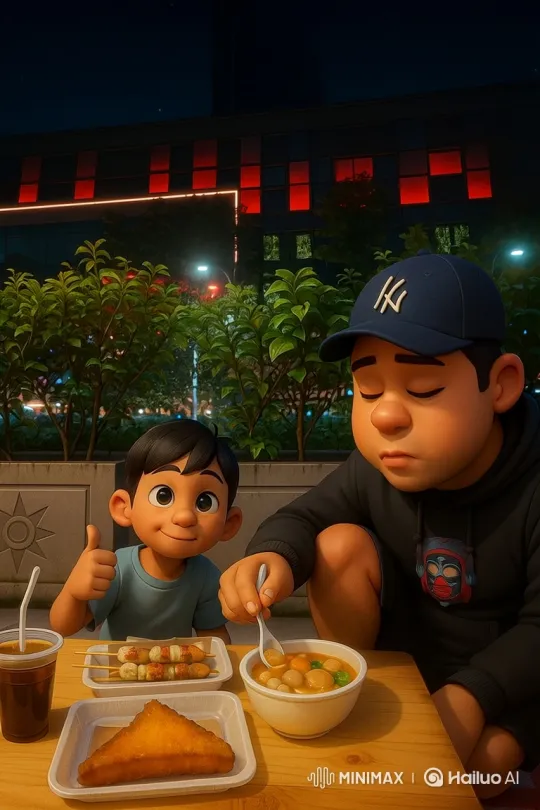 Animated Boy Delivers Mischievous Gesture at Night Table – AI Generated Video | Hailuo AI