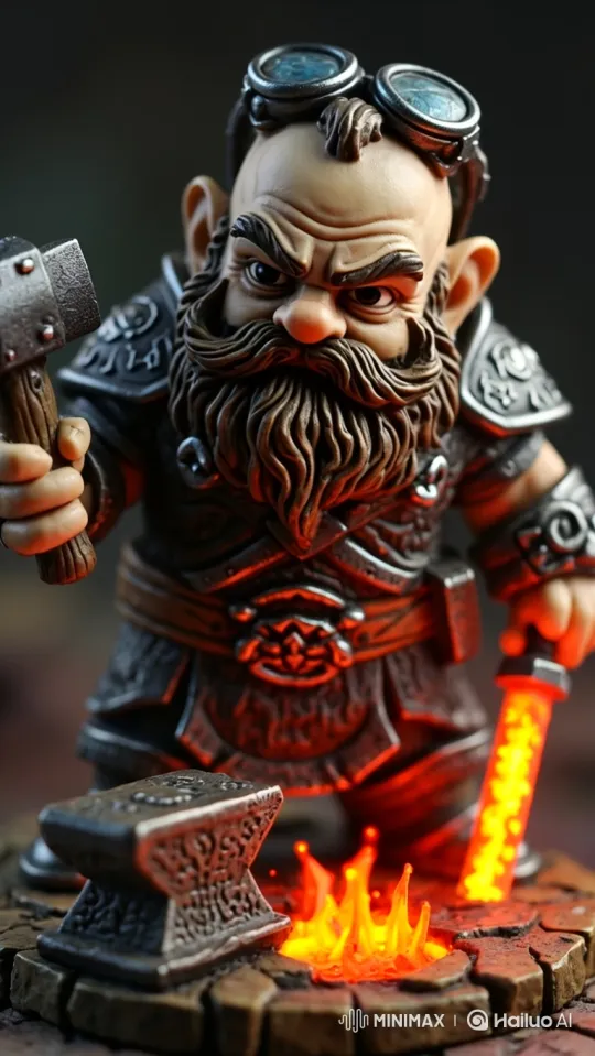 Dwarf Blacksmith Crafting Metal with Hammer – AI Generated Video | Hailuo AI