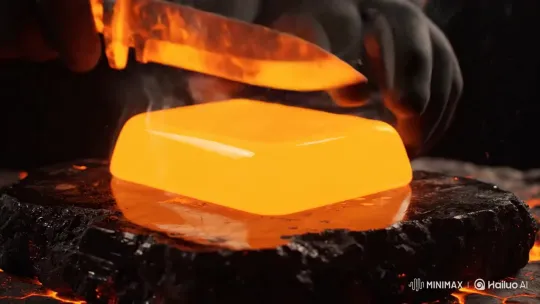 Ultra Realistic Molten Gold Cutting Scene – AI Generated Video | Hailuo AI