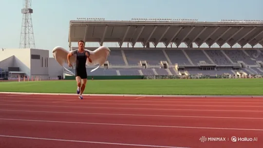Athletic Man Takes Flight from Track to Sky – AI Generated Video | Hailuo AI