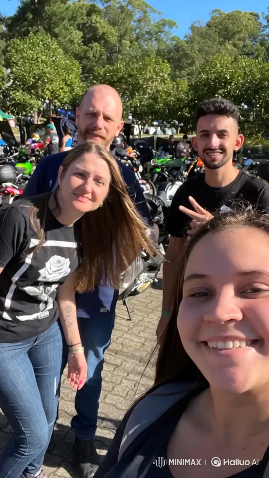 Outdoor Motorcycle Gathering Group Selfie – AI Generated Video | Hailuo AI