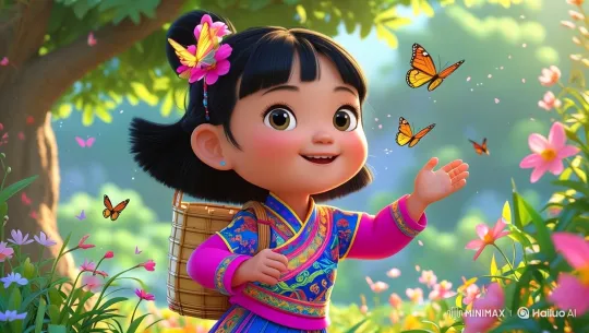 Joyful Girl in Meadow Chasing Butterflies – AI Generated Video | Hailuo AI