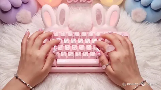 Pink Kawaii Bunny Keyboard with ASMR Clicks – AI Generated Video | Hailuo AI