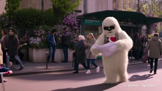 Fluffy Yeti Tourist Bumps into Child in Paris – AI Generated Video | Hailuo AI