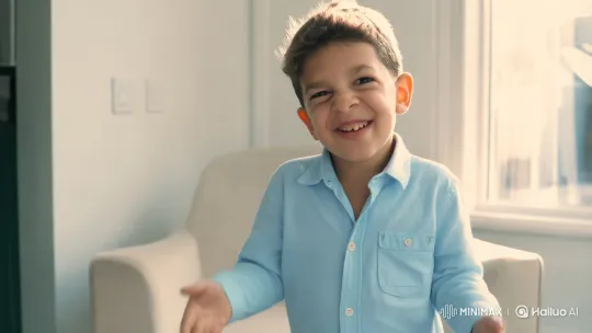 Joyful Boy Engages Playfully with Camera – AI Generated Video | Hailuo AI