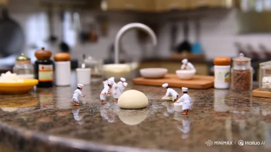 Miniature Chefs Prepare and Enjoy Chapati on Kitchen Counter – AI Generated Video | Hailuo AI