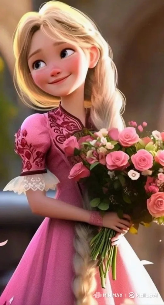 Young Woman Enjoys Fragrance of Pink Roses – AI Generated Video | Hailuo AI