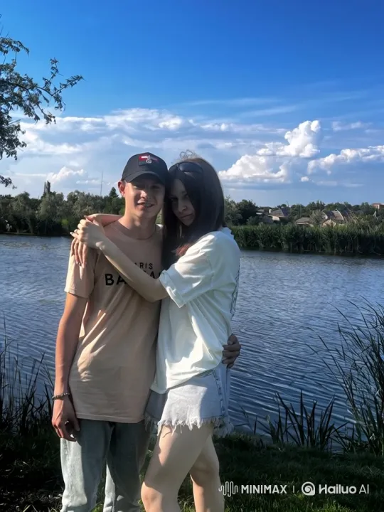 Young Family Reunites in Joyful Hug by Riverbank – AI Generated Video | Hailuo AI