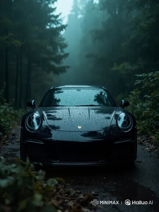 Mysterious Sports Car Drives into Foggy Forest at Dusk – AI Generated Video | Hailuo AI