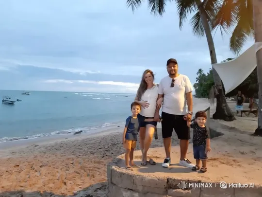 Family Enjoying Serene Twilight Moment by the Sea – AI Generated Video | Hailuo AI
