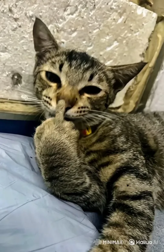 Calm Tabby Cat with Comical Paw Gesture – AI Generated Video | Hailuo AI