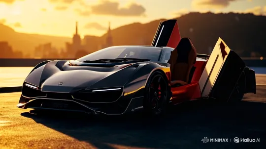 Futuristic Supercar on Rooftop at Golden Hour – AI Generated Video | Hailuo AI