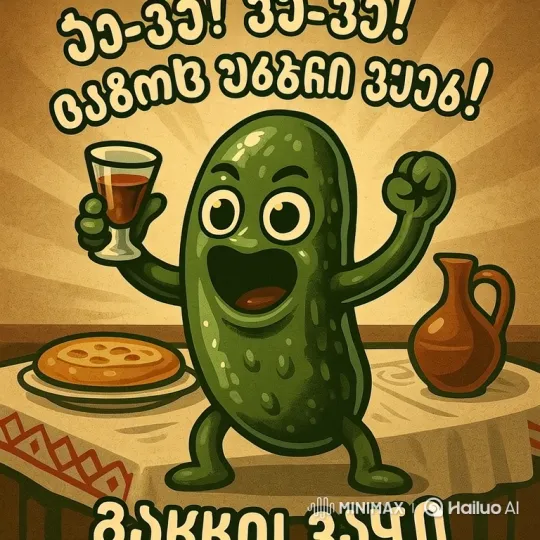 Retro-Style Animated Pickle Celebrates with a Toast – AI Generated Video | Hailuo AI
