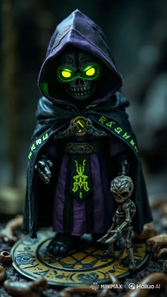 Dark Wizard Unveils Skeleton in Mysterious Ritual – AI Generated Video | Hailuo AI