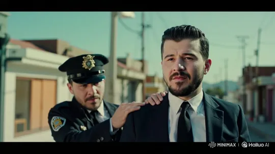 Contemplative Man Comforted by Police Officer – AI Generated Video | Hailuo AI