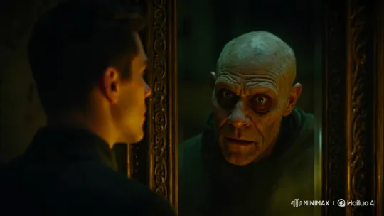 Young Man Confronts Terrifying Reflection in Mirror – AI Generated Video | Hailuo AI